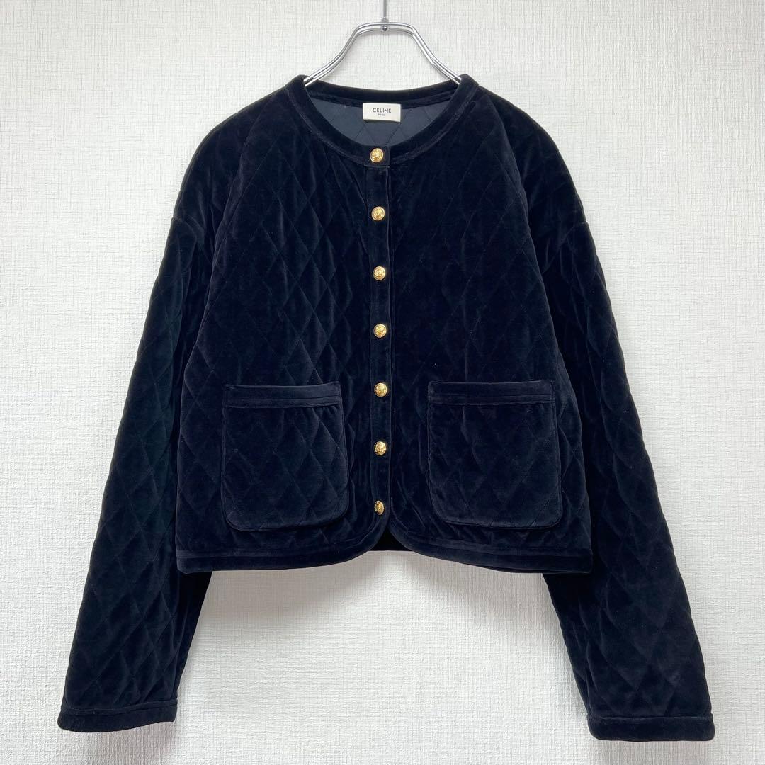 金ボタン✨ CELNE セリーヌ キルティング ノーカラーショートジャケット 黒