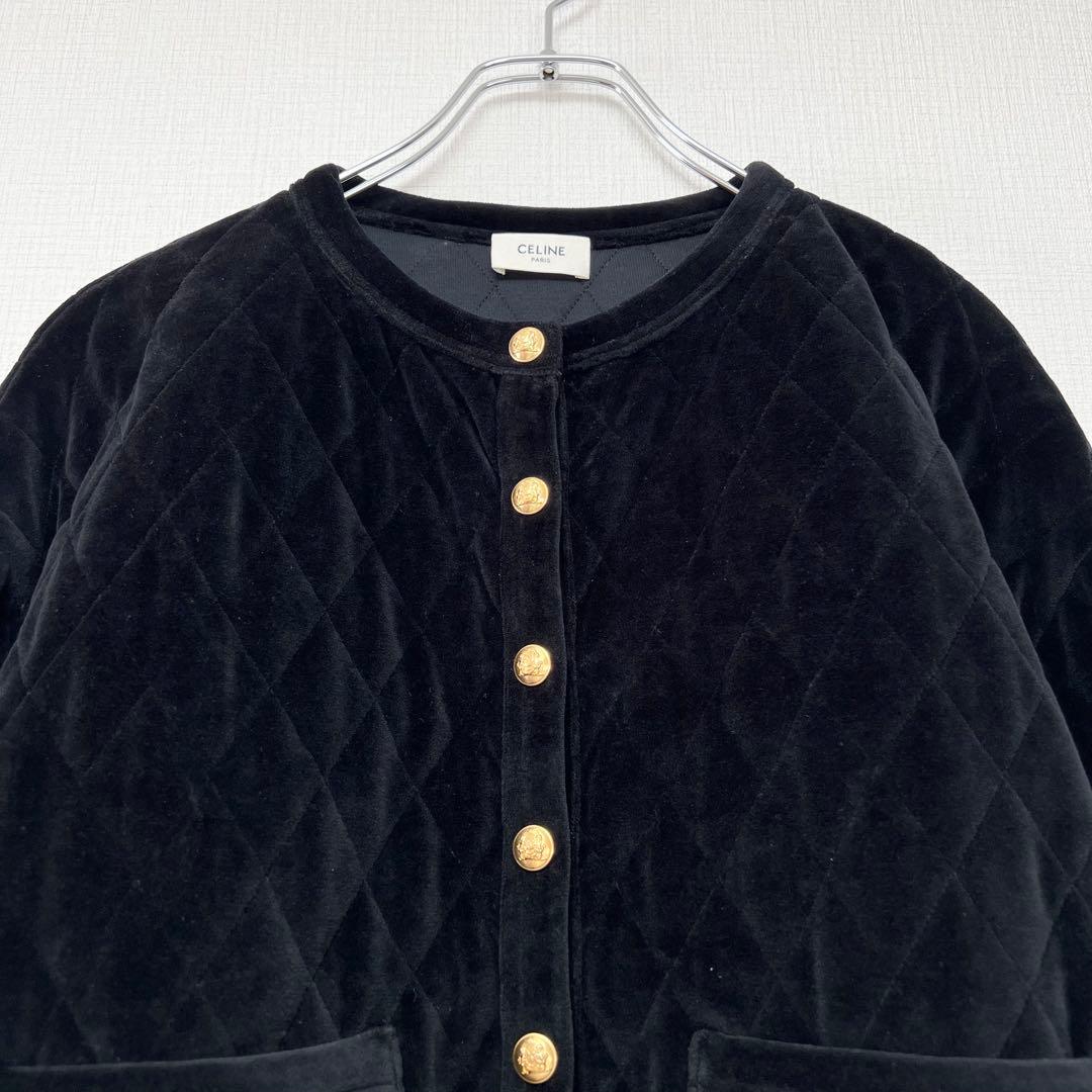金ボタン✨ CELNE セリーヌ キルティング ノーカラーショートジャケット 黒