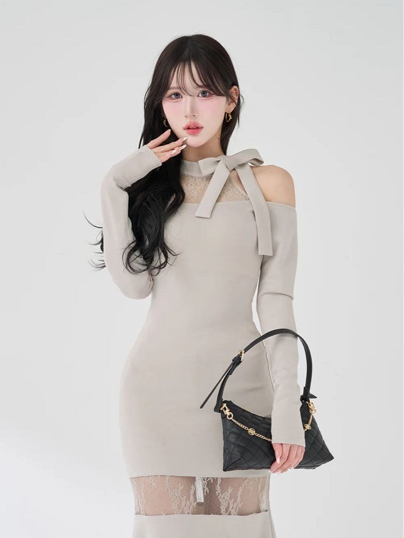 Darich ポイントレースカットロングワンピース GRY