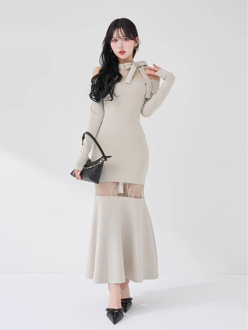 Darich ポイントレースカットロングワンピース GRY