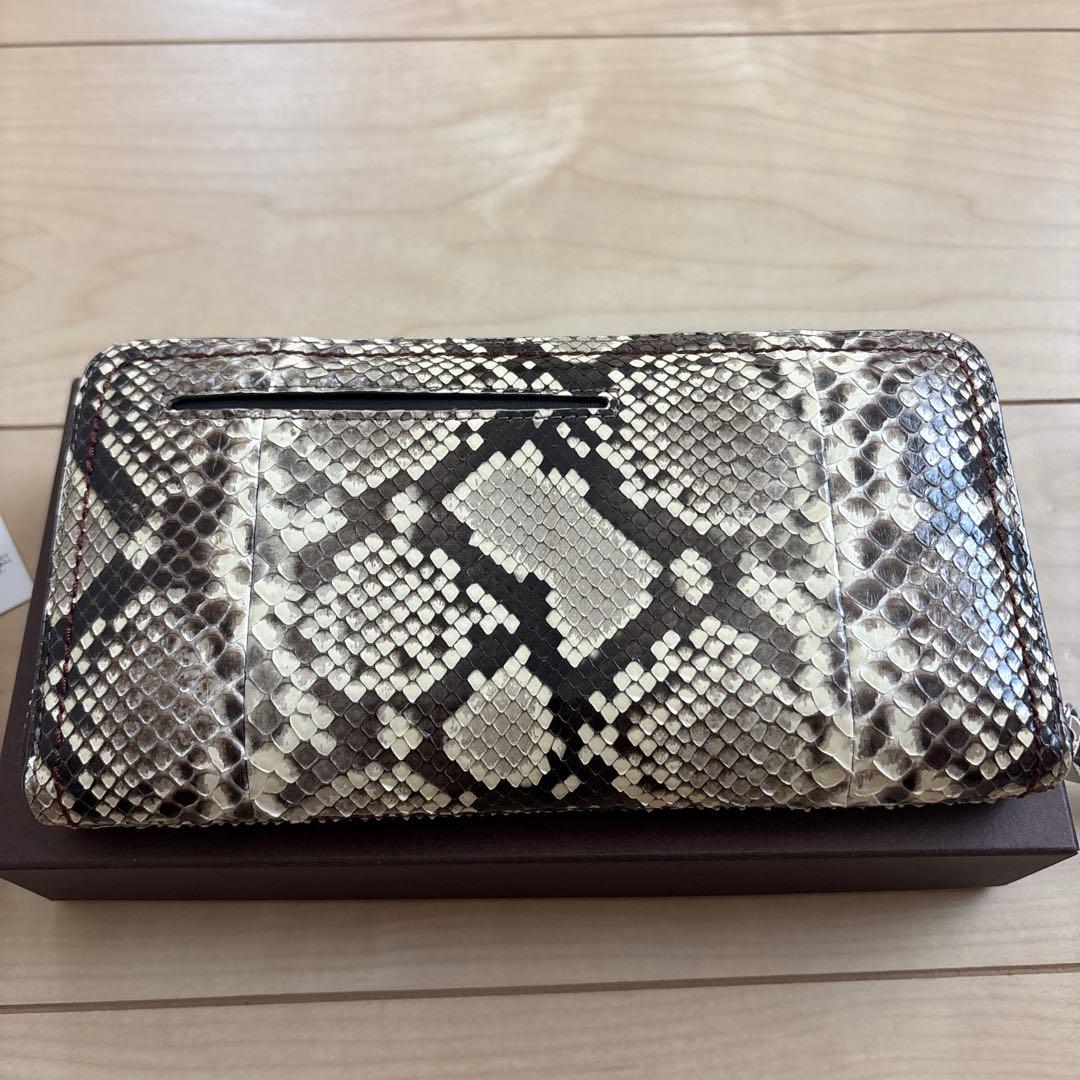 ペレボルサ　パイソンレザー 長財布 ベージュ/ブラウン