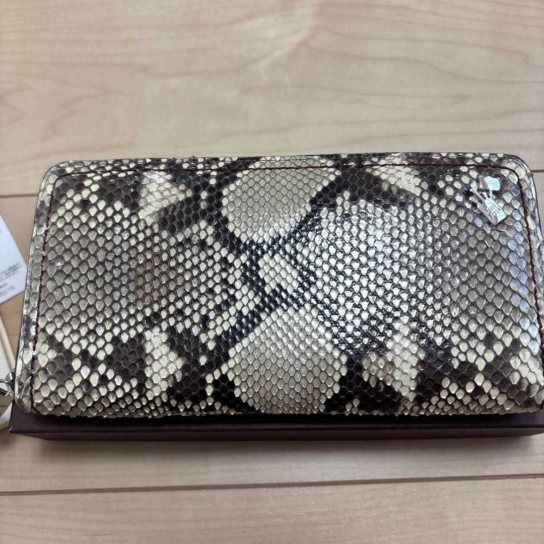 ペレボルサ　パイソンレザー 長財布 ベージュ/ブラウン