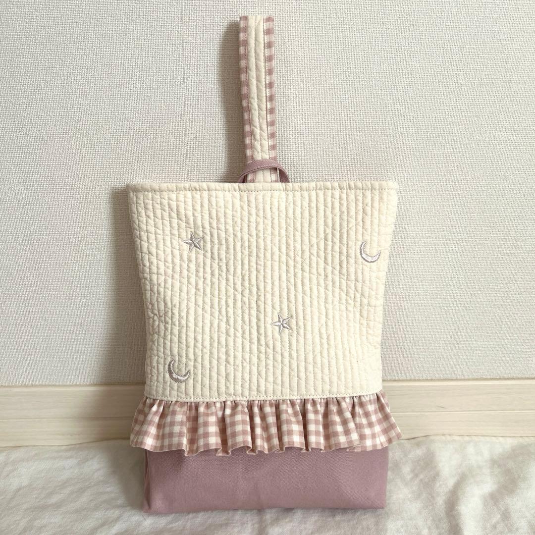 入園入学3点セット　【月と星ヌビ×くすみピンク】　女の子　レッスンバッグ