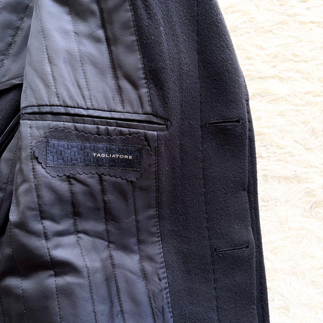 <美品>TAGLIATORE THOMAS ネイビー カシミヤ ウールコート48