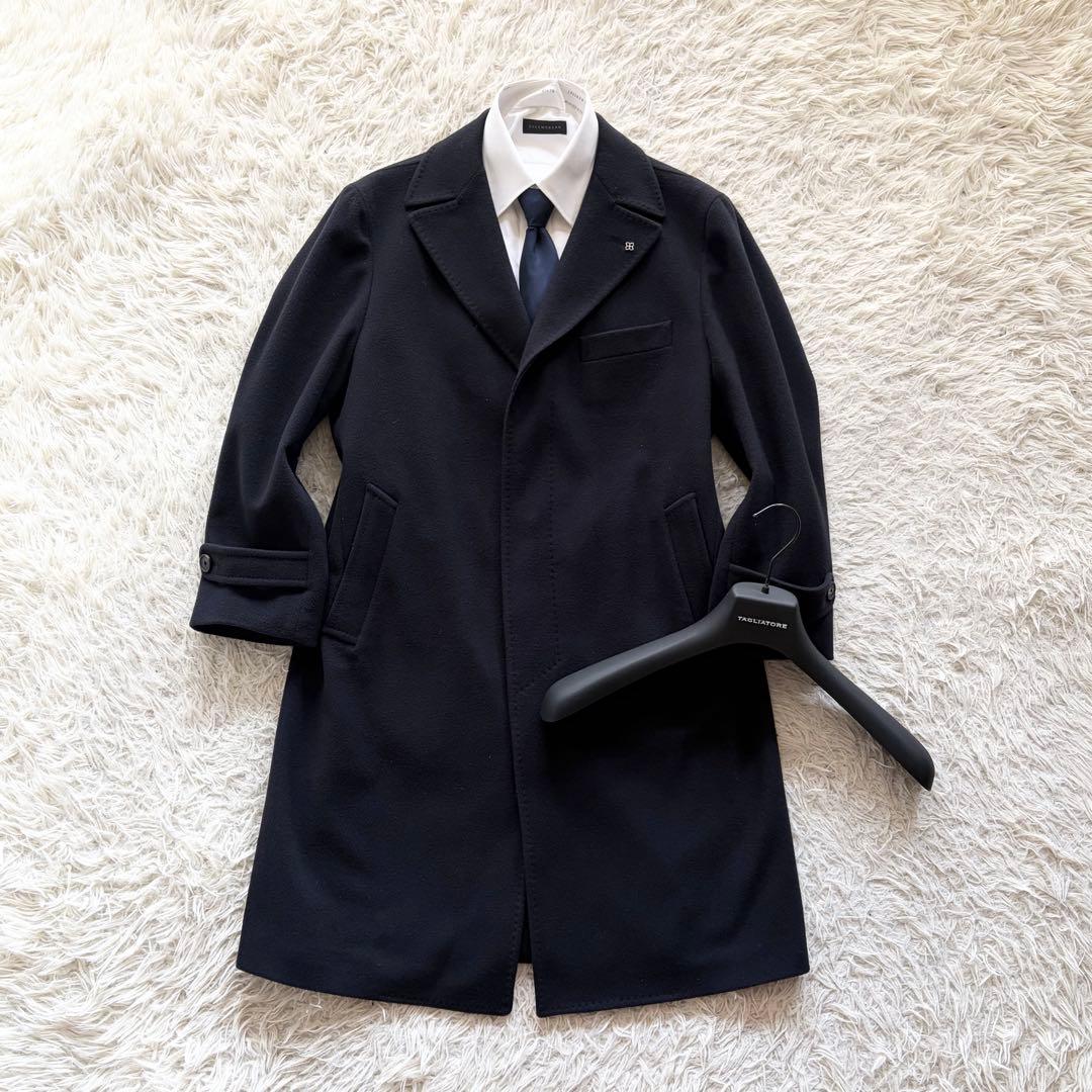 <美品>TAGLIATORE THOMAS ネイビー カシミヤ ウールコート48