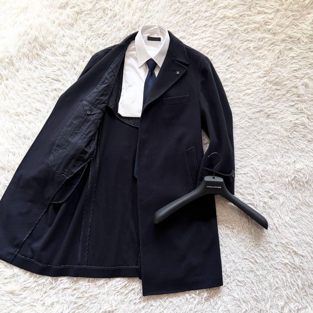 <美品>TAGLIATORE THOMAS ネイビー カシミヤ ウールコート48