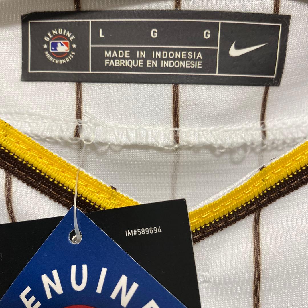 ナイキ パドレス ダルビッシュ ユニフォーム ピンストライプ 白×茶（サイズL）