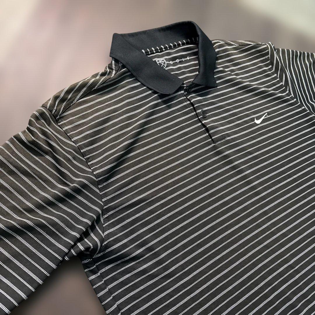 8SM1 NIKE ボーダー半袖ポロシャツ　黒　フェード　古着　used