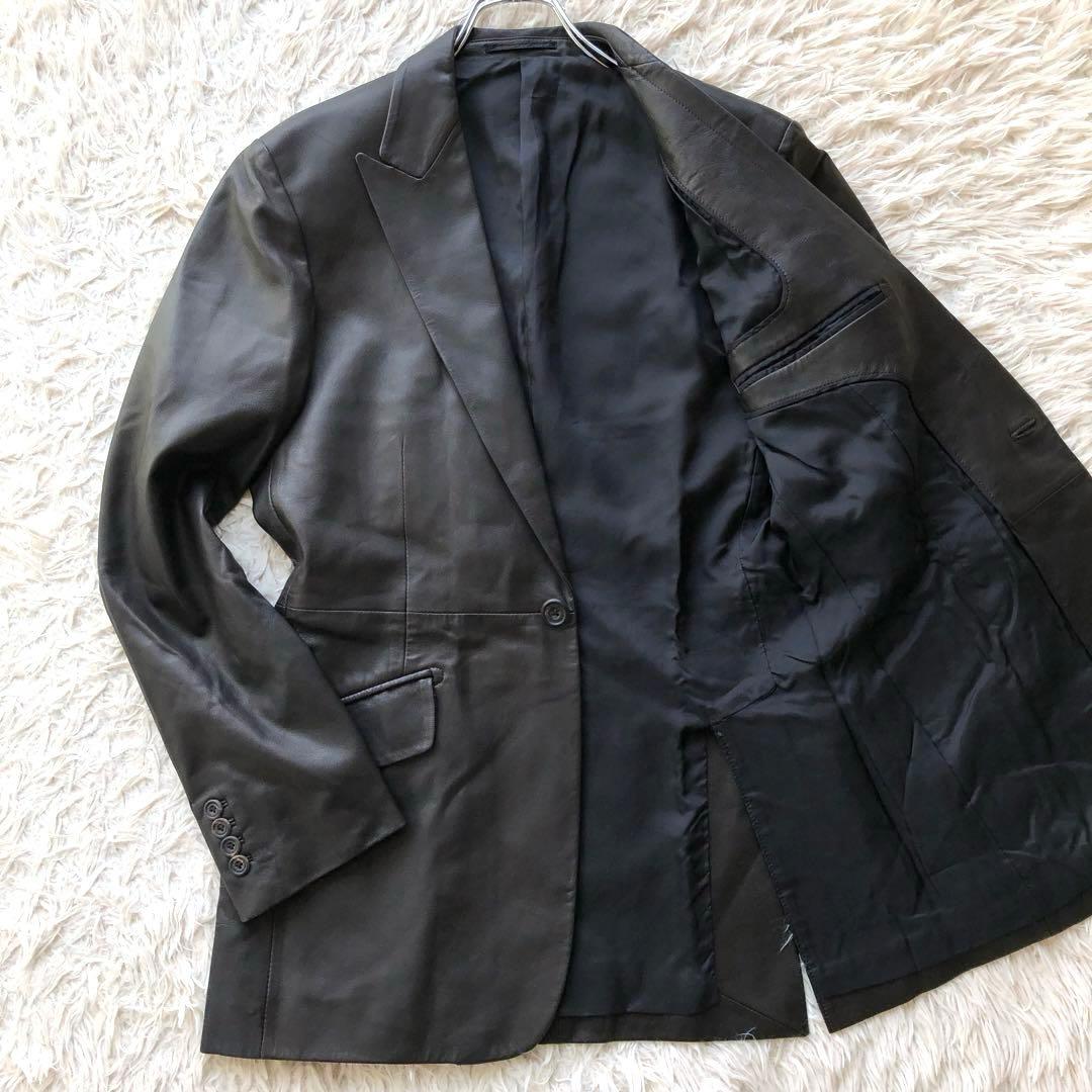 【美品 ラムレザー】キルガー　レザーテーラードジャケット　ダークブラウン