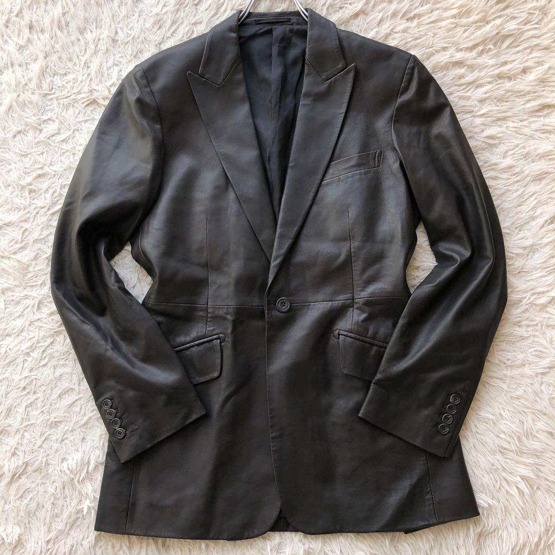 【美品 ラムレザー】キルガー　レザーテーラードジャケット　ダークブラウン