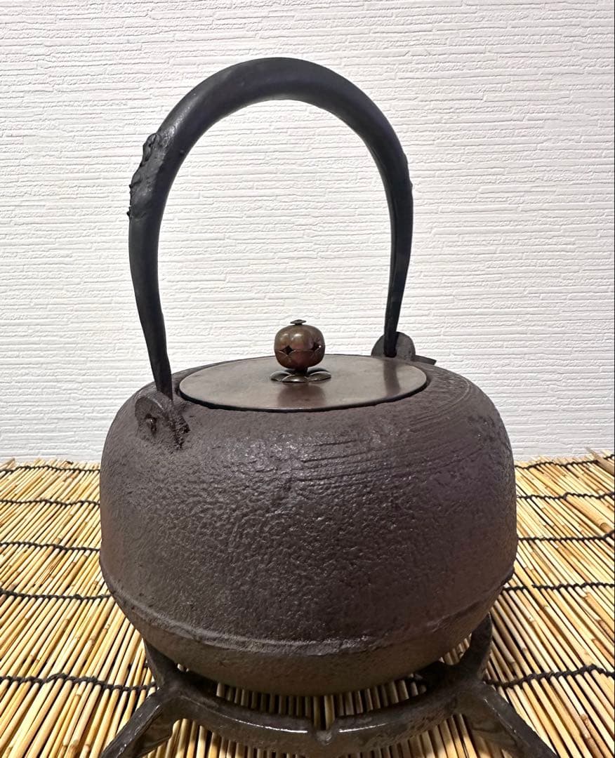 未使用品　山形水沢 釜師造　斑紫銅蓋 袋鉉　南部鉄瓶　南部鉄器　鉄瓶　調理後器具