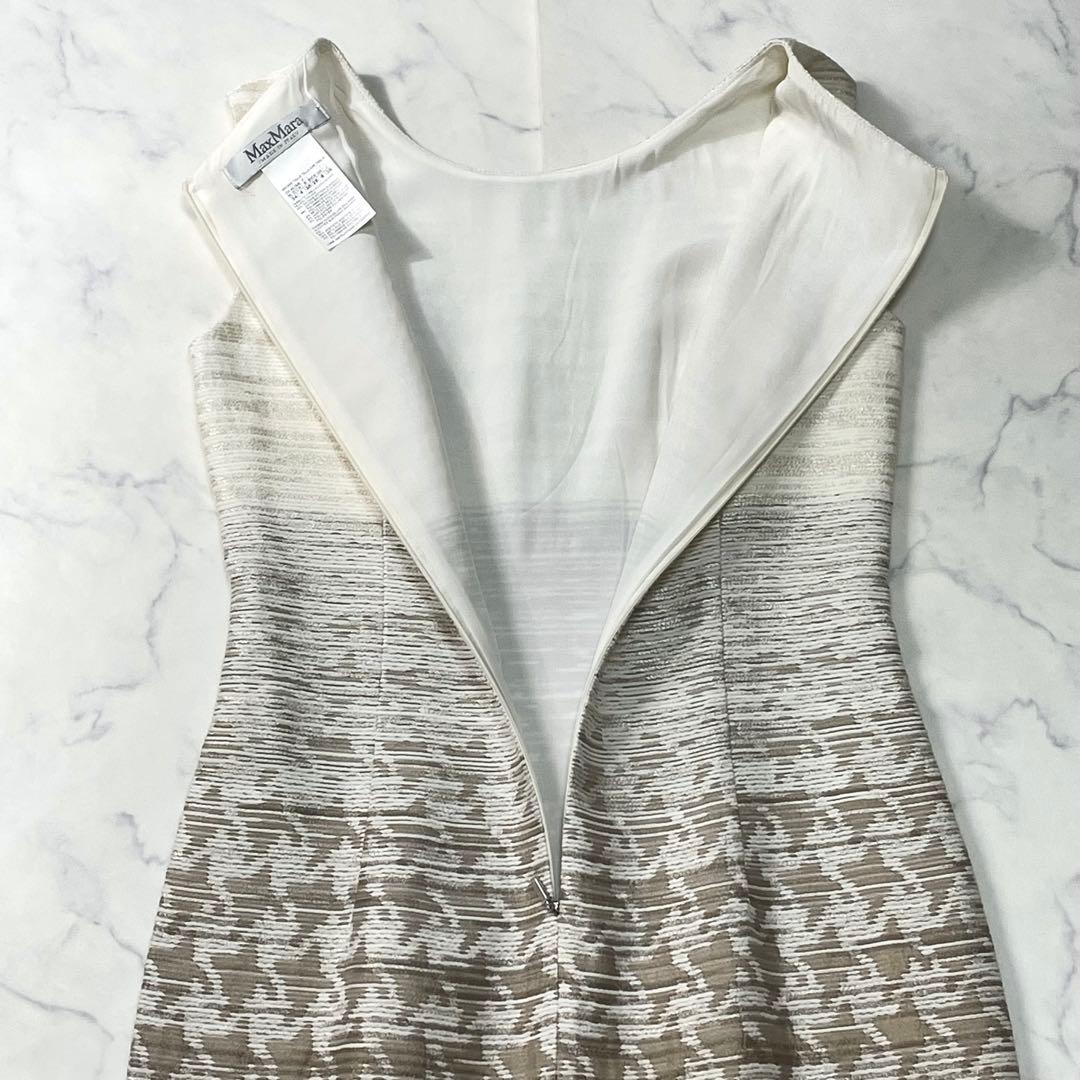 美品✨ 白タグ MaxMara シルク 千鳥柄 ノースリーブワンピース Mサイズ
