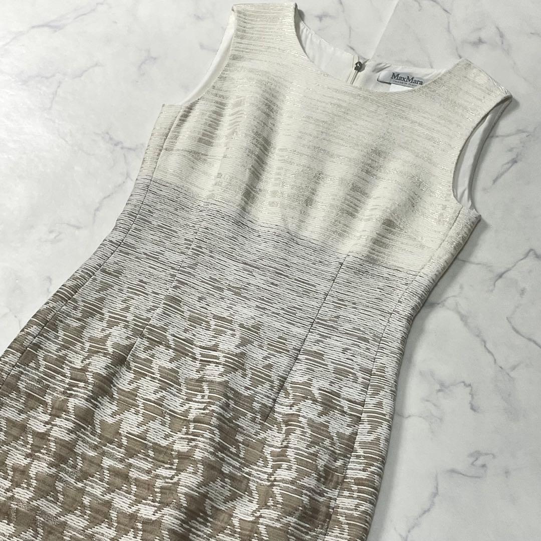 美品✨ 白タグ MaxMara シルク 千鳥柄 ノースリーブワンピース Mサイズ