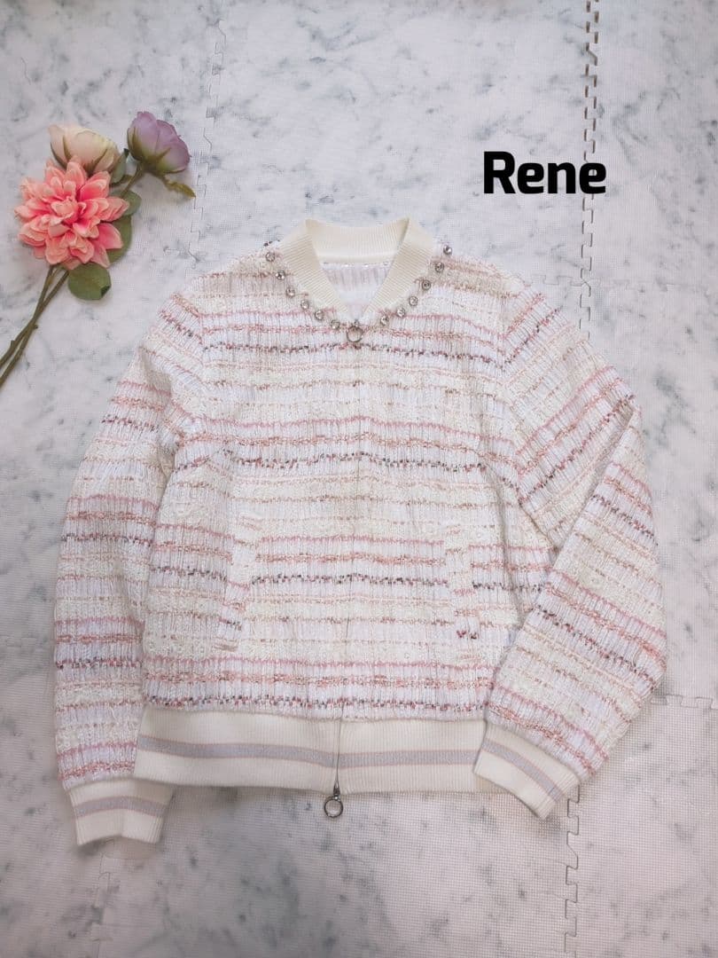 【希少】Rene　ルネ　ミックスツイード　TISSUE社　ビジュー　ブルゾン