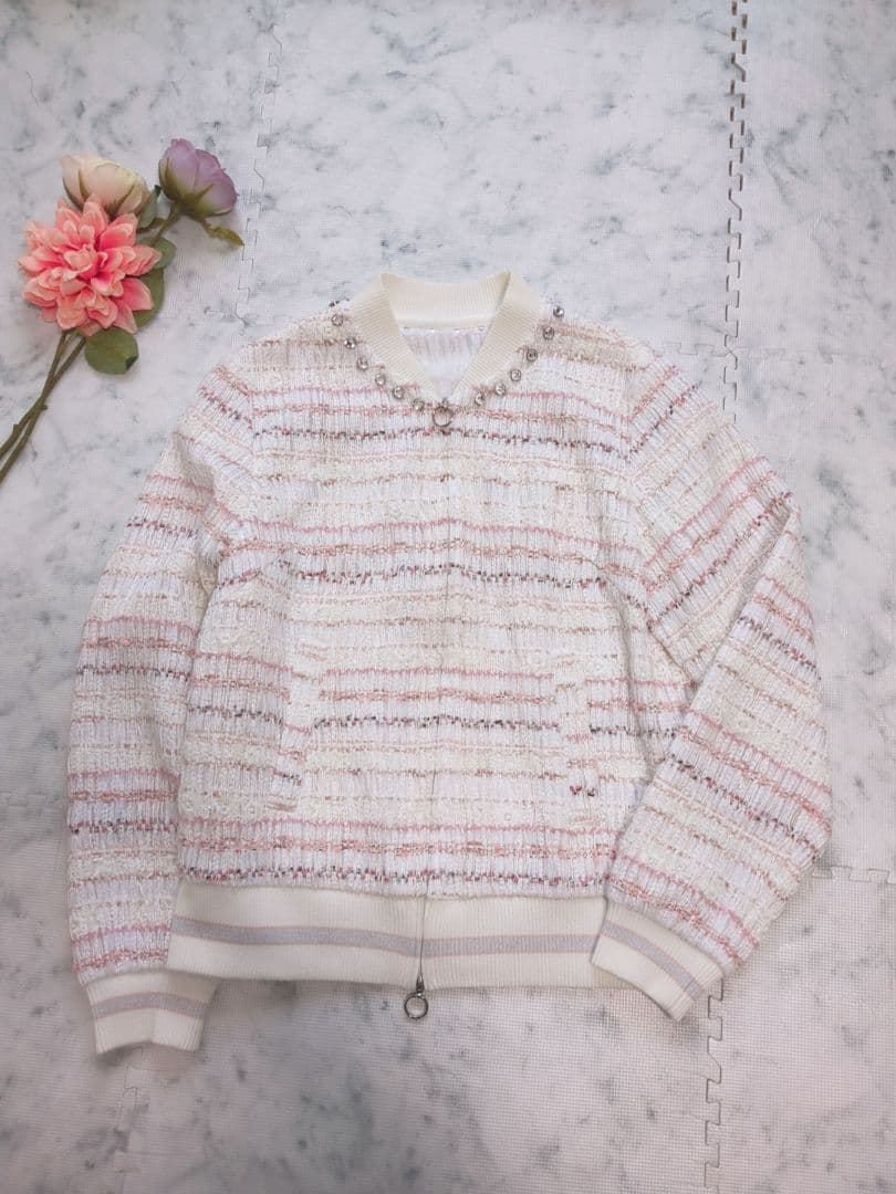 【希少】Rene　ルネ　ミックスツイード　TISSUE社　ビジュー　ブルゾン