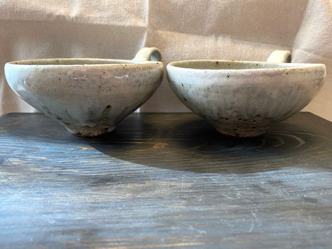 中村哲雄　薄灰　取っ手付きスープカップ 2個セット　作家もの