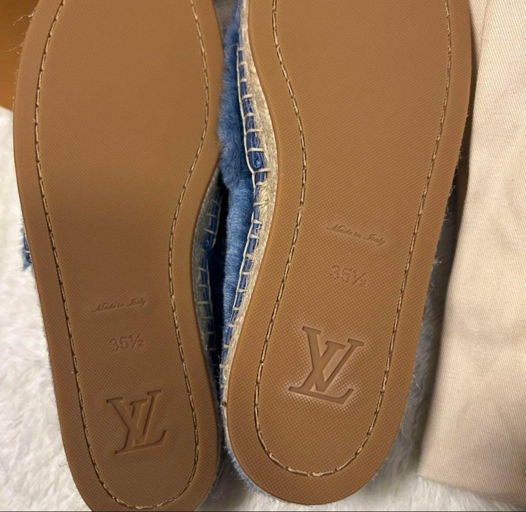 LOUIS VUITTON ファー スリッパ 青