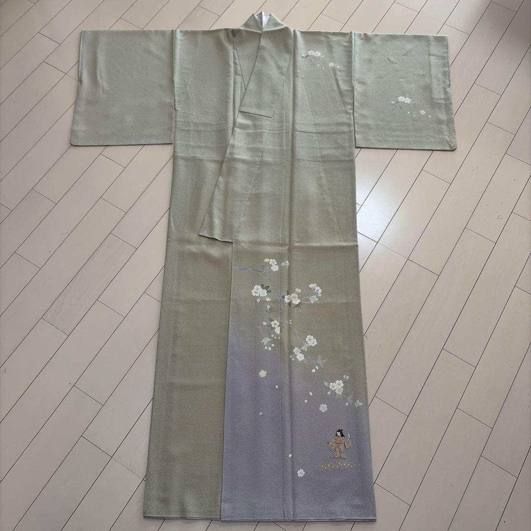 u*位様 ■E5809■未使用品■正絹■若芽色　加賀友禅　刺繍　袷　訪問着■丈1