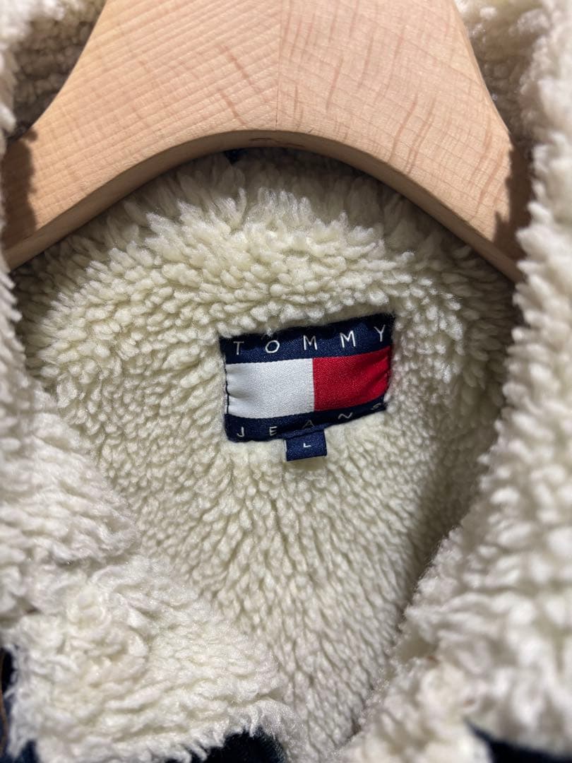  JEANS ボアデニムジャケット 背面ビッグロゴ　L