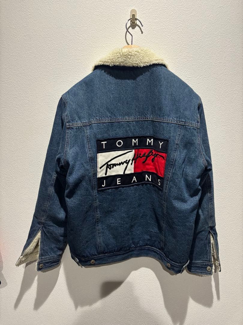  JEANS ボアデニムジャケット 背面ビッグロゴ　L