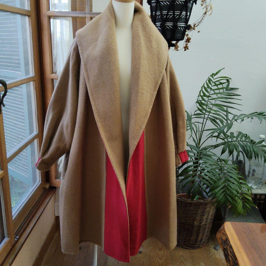 リバーシブル、マント風コート　ウールシルクアンゴラビーバー　昭和オーダーメイド