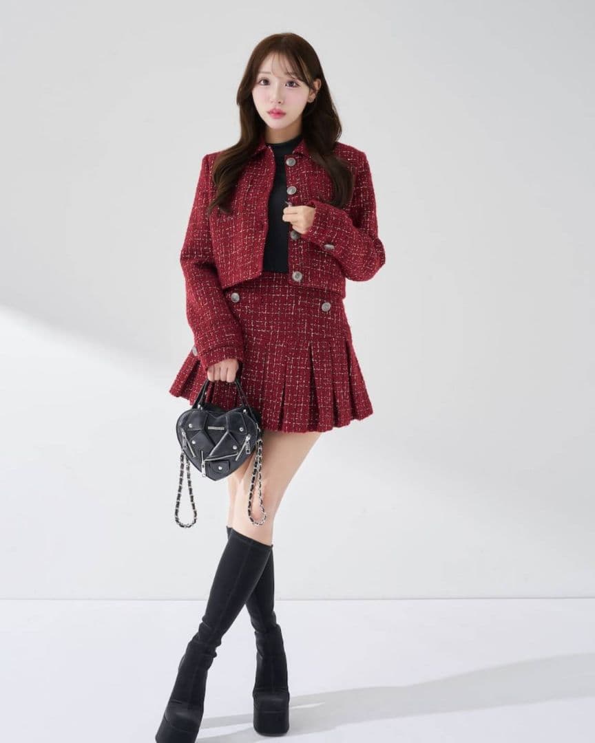 ダーリッチ ツイードチェックプリーツミニスカート 【Sサイズ】RED