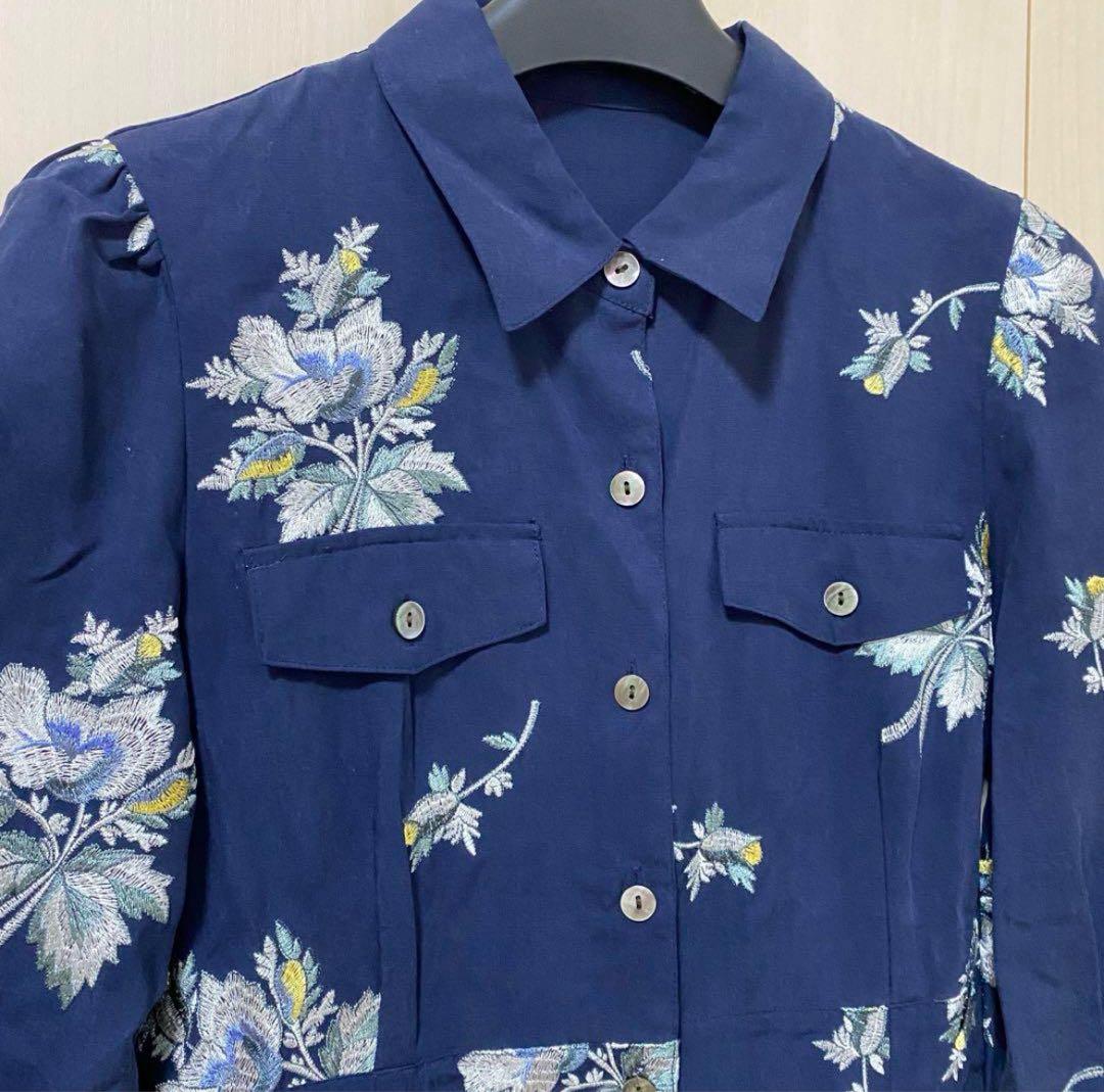 紙タグ付き 20AW♡グレースコンチネンタル フラワー刺繍シャツワンピース 36