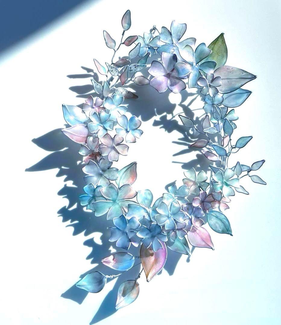 大きなオーロラフラワーリース　ワイヤークラフト　ディップアート　壁飾り　アート