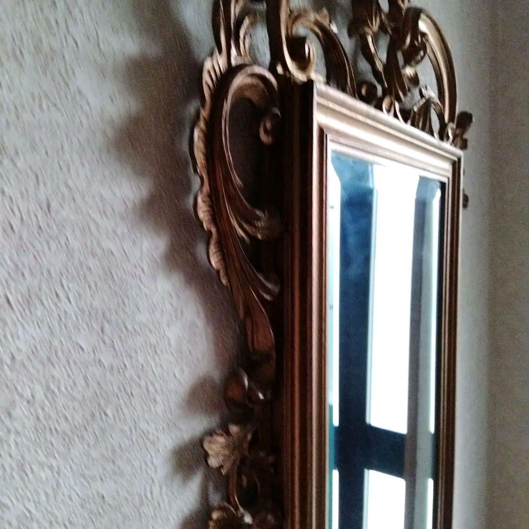 装飾的ゴールドフレーム壁掛け鏡　金色　アンティーク　ロココ調　イタリア製