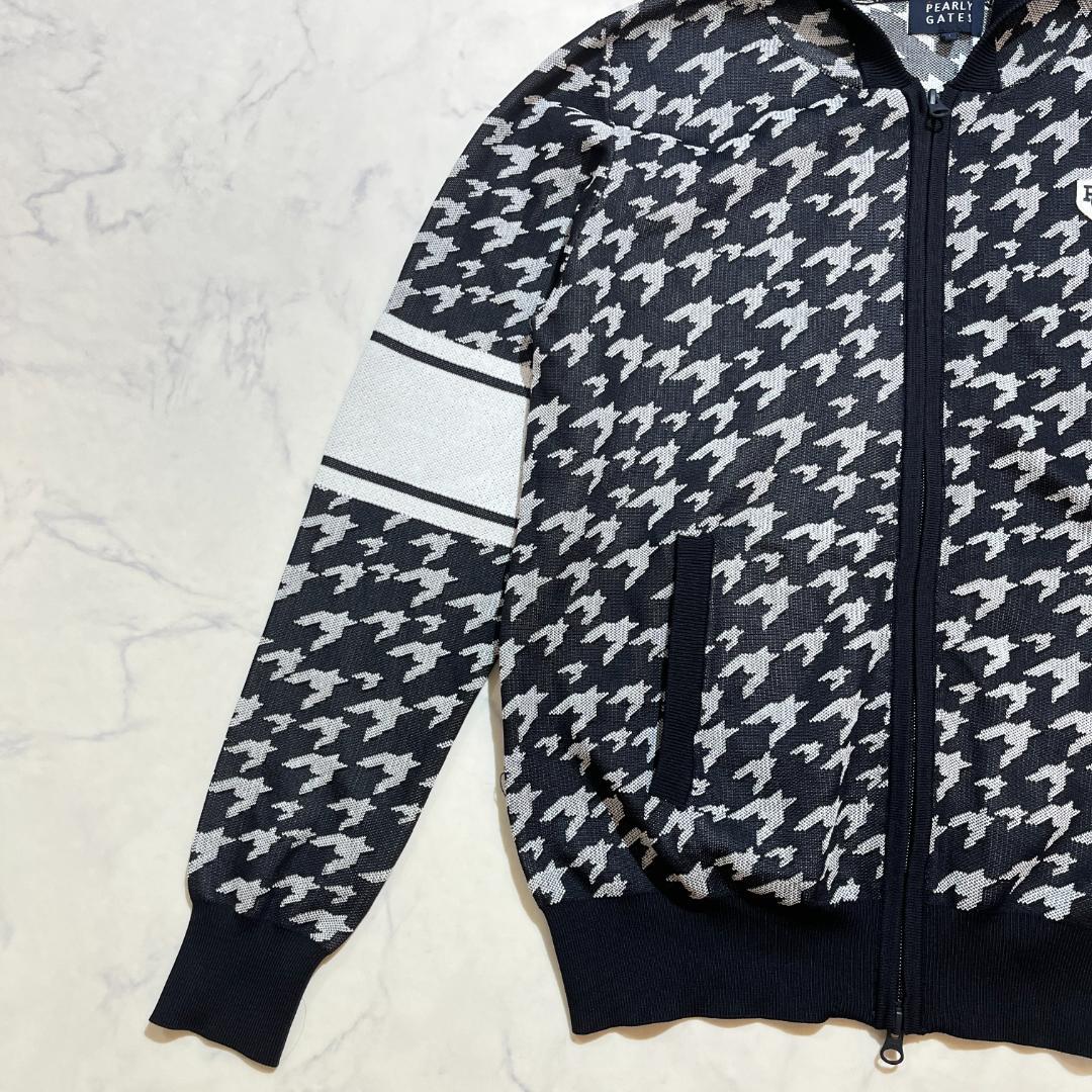 美品★パーリーゲイツ 千鳥格子柄 ニットジップアップブルゾン 白×黒 1