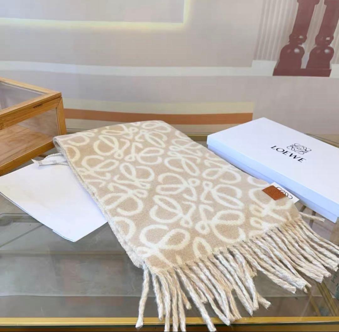 LOEWE ロエベ　180✖️30 ウール×カシミヤマフラー　ベージュ系