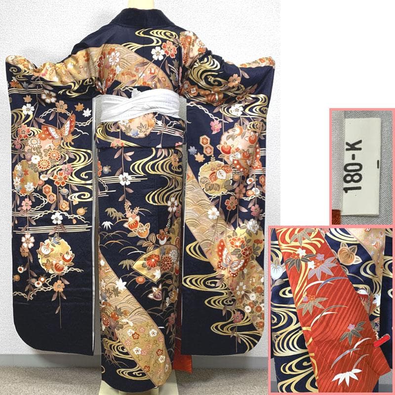 511z40,510u18,411y5,小物類〇振袖 金彩 金駒刺繍 濃紺色