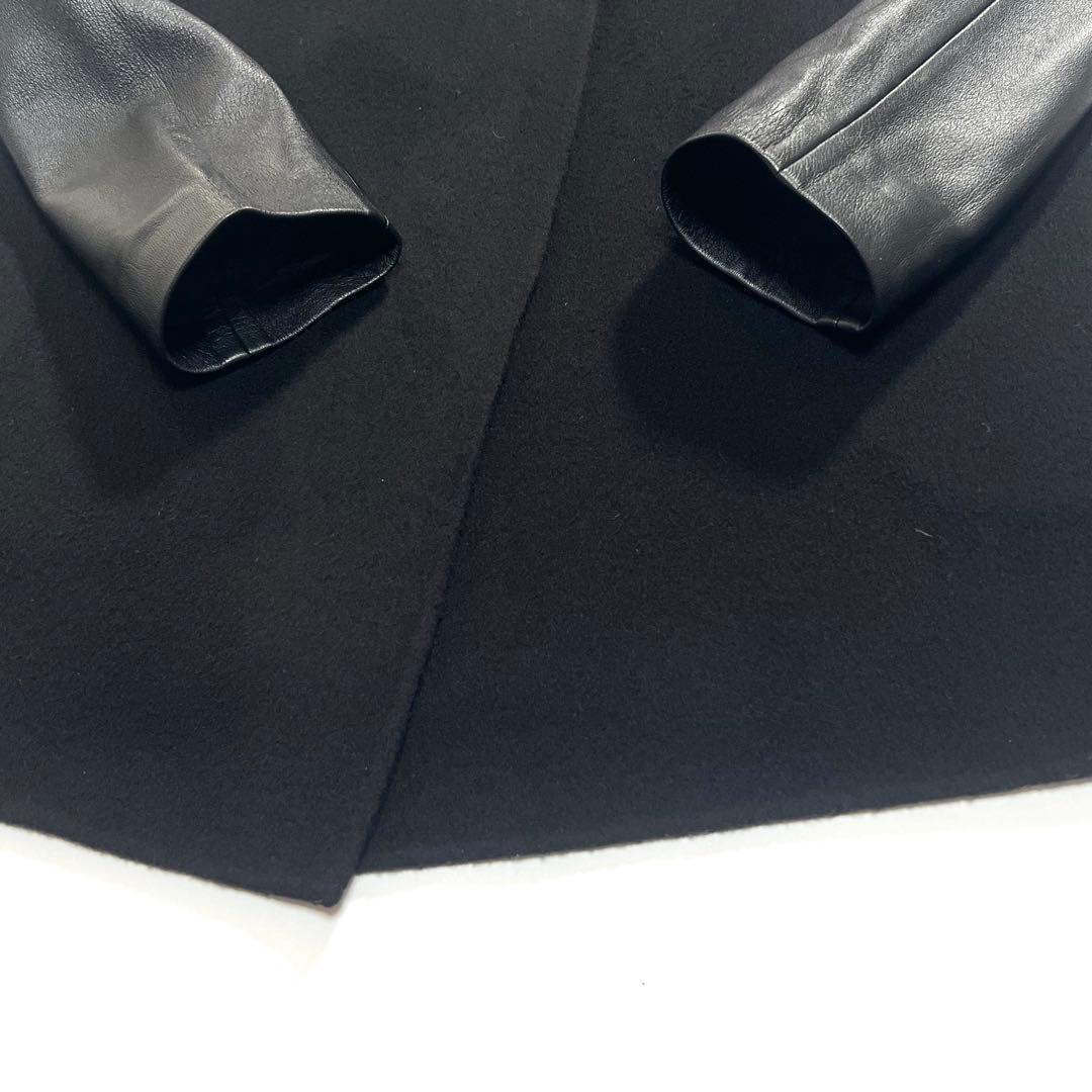 【美品】セオリー　チェスターコート　羊革切替　ウールカシミヤ　黒　S　コンビJK