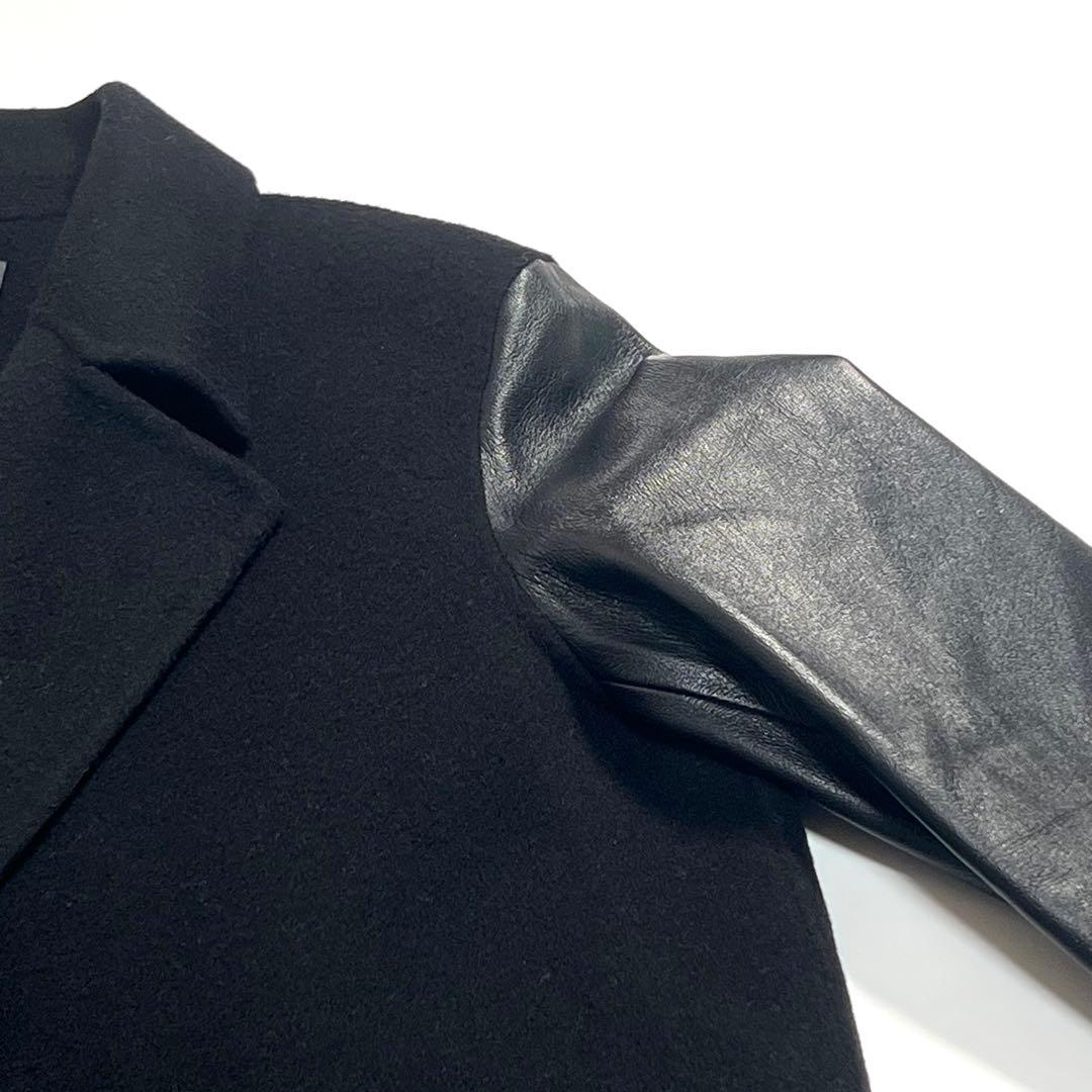 【美品】セオリー　チェスターコート　羊革切替　ウールカシミヤ　黒　S　コンビJK
