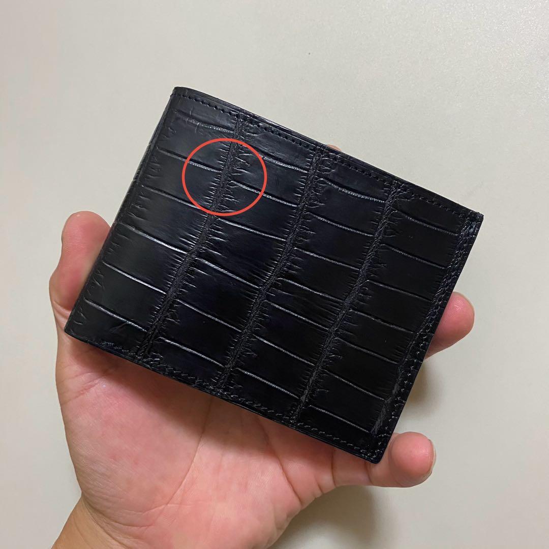 二つ折り財布　クロコダイルレザー ハンドメイド ※B級品