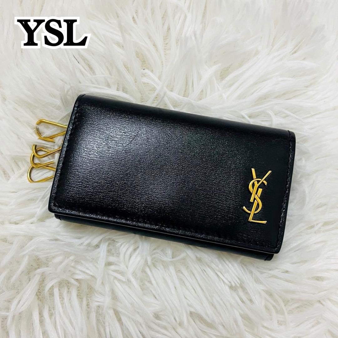 極美✨サンローラン キーケース 4連 カサンドラ レザー ロゴ金具 黒