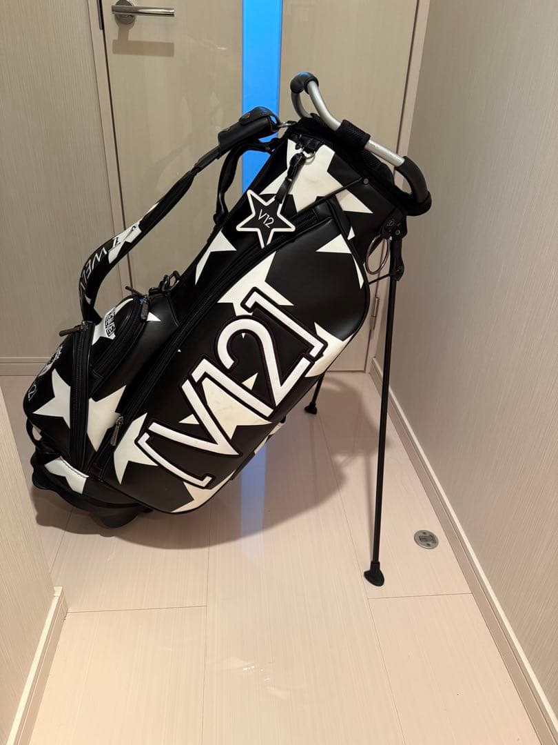 V12 キャディバッグ スター柄 ブラック/ホワイト