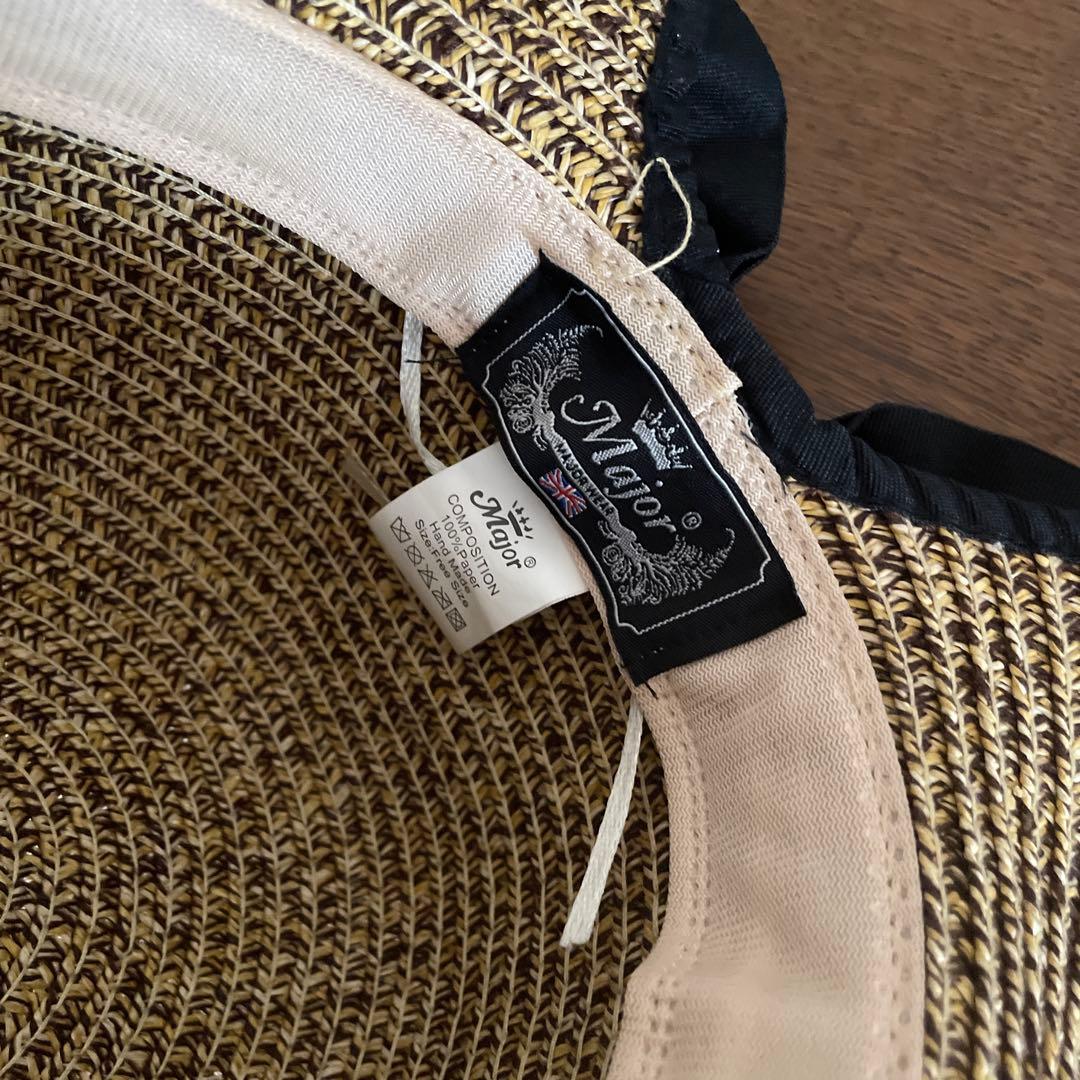 【極美品】英国 イギリス製 major ペーパーハット 帽子 リボン