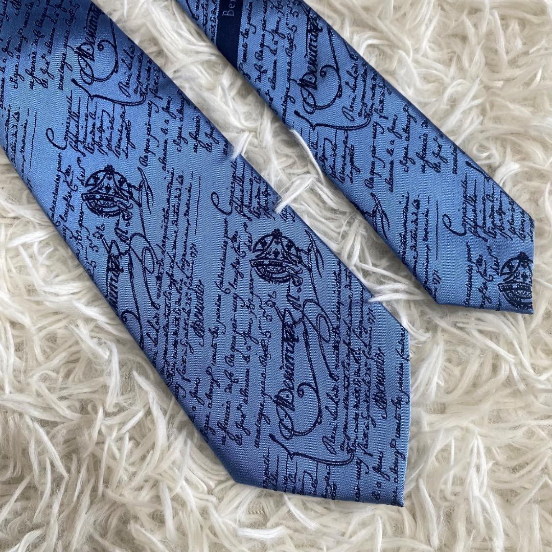 【未使用に近い】ベルルッティ　カリグラフィ　スクリットタイ　ブルーシエル