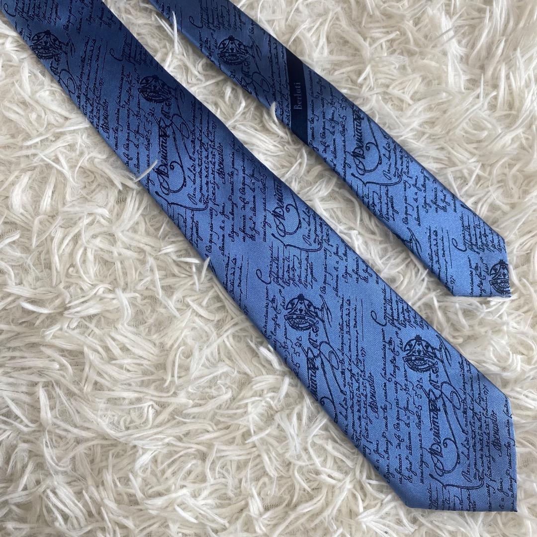 【未使用に近い】ベルルッティ　カリグラフィ　スクリットタイ　ブルーシエル