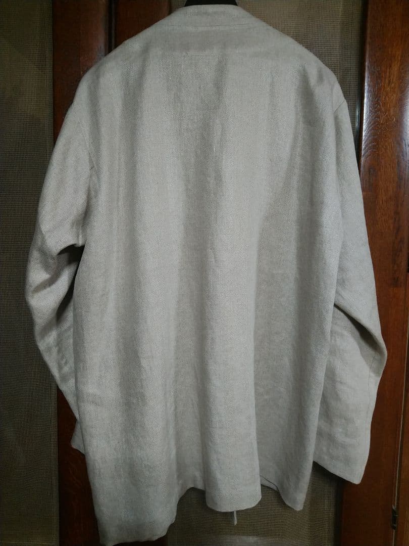 wafu ヘリンボーン織りリネン　ノーカラージャケット