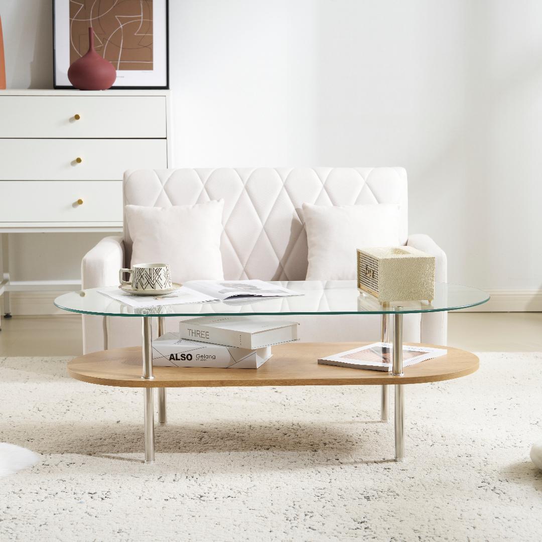 センターテーブル ローテーブル 組立て簡単 二段収納 強化ガラス 収納付