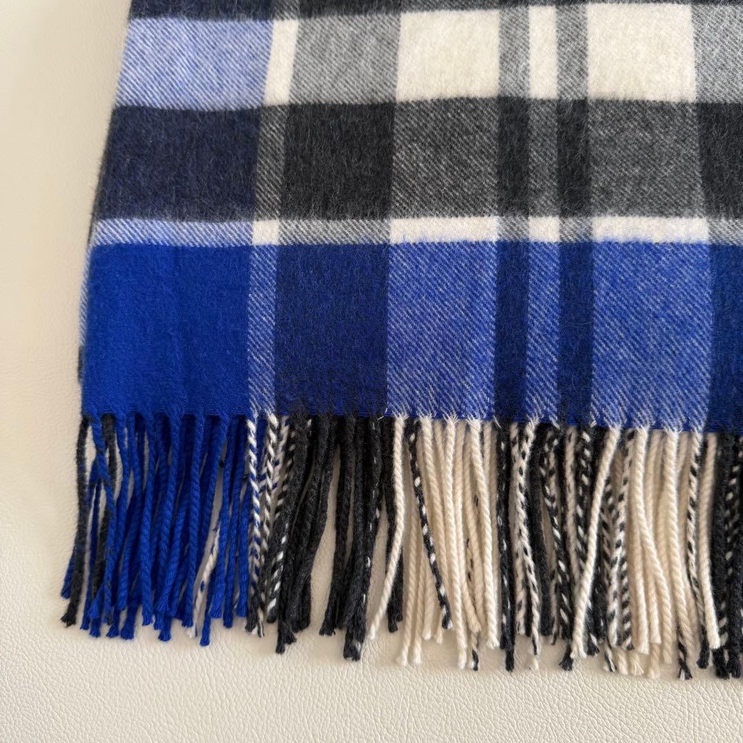 美品　ジョンストンズ　大判　ストール　マフラー　カシミヤ　ブルー　チェック