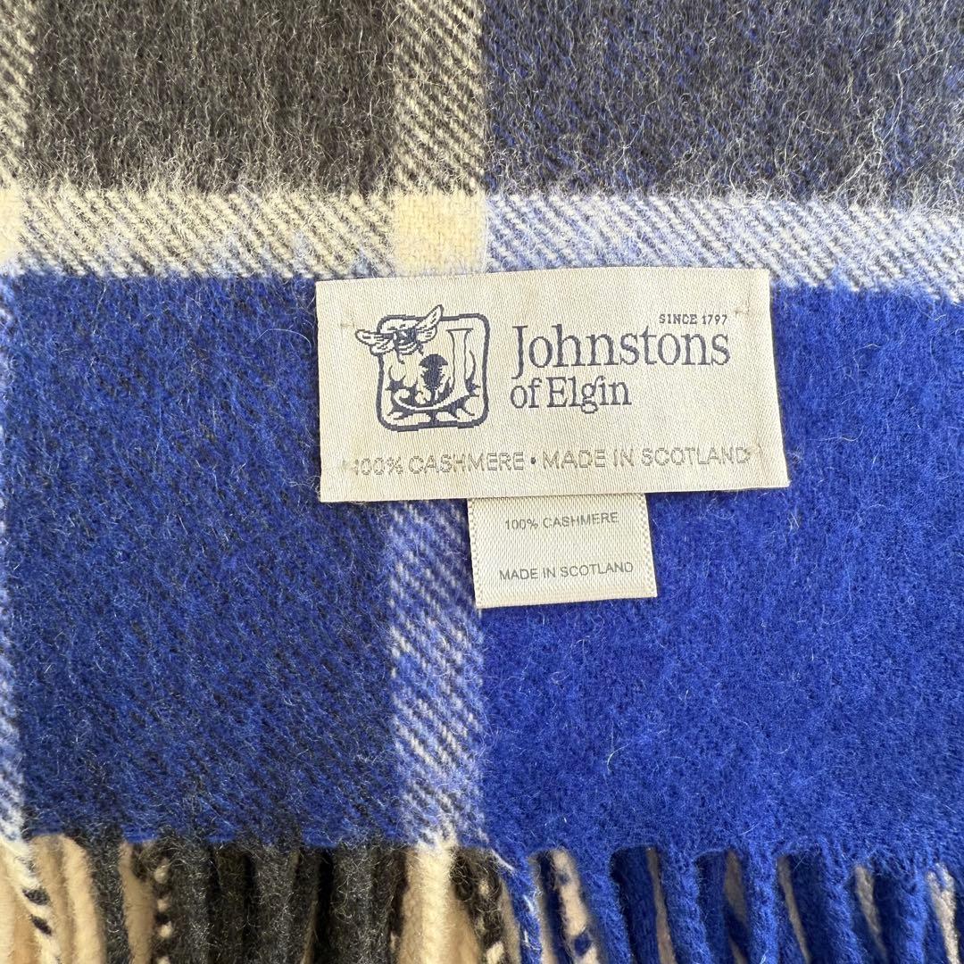 美品　ジョンストンズ　大判　ストール　マフラー　カシミヤ　ブルー　チェック