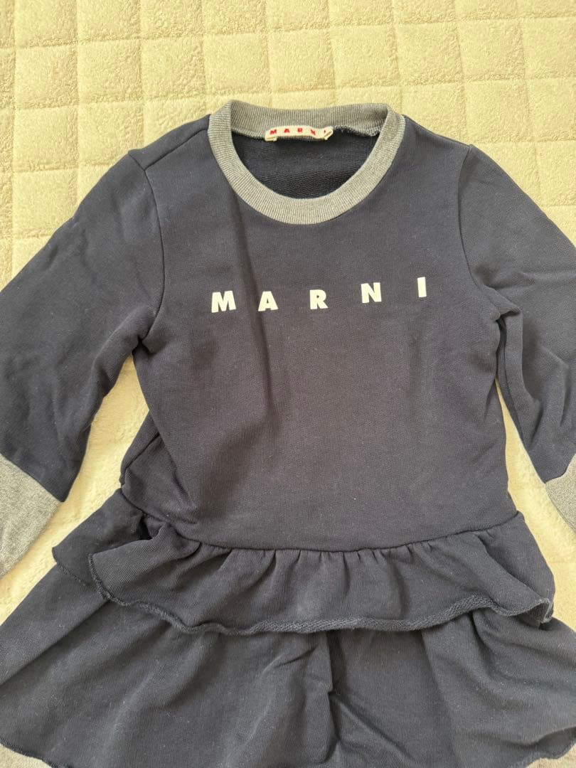 MARNI キッズ フリル付きワンピース ネイビー/グレー