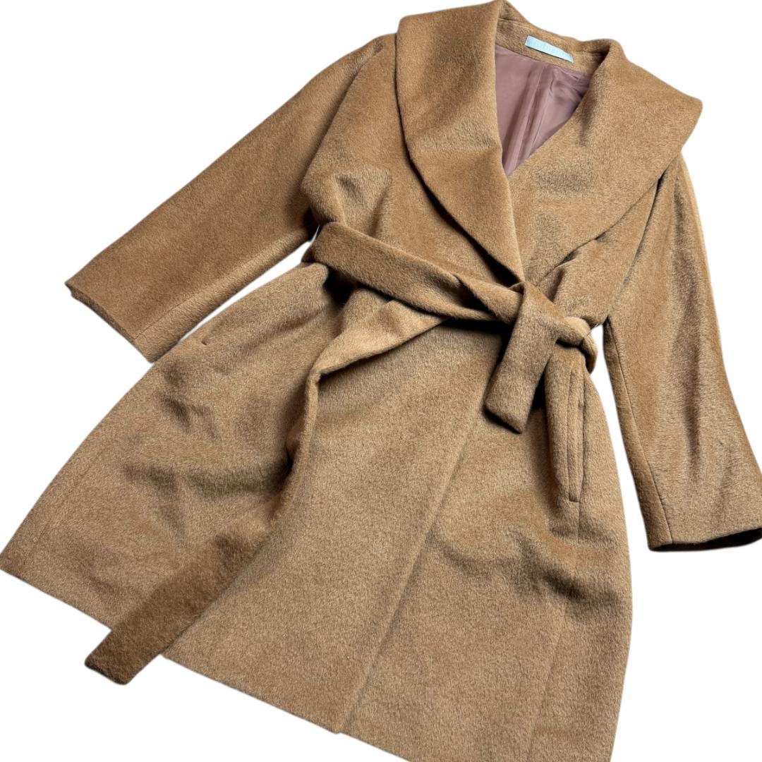 美品 セオリーリュクス 3635 アルパカ ロングコート ベルト 女優襟 38