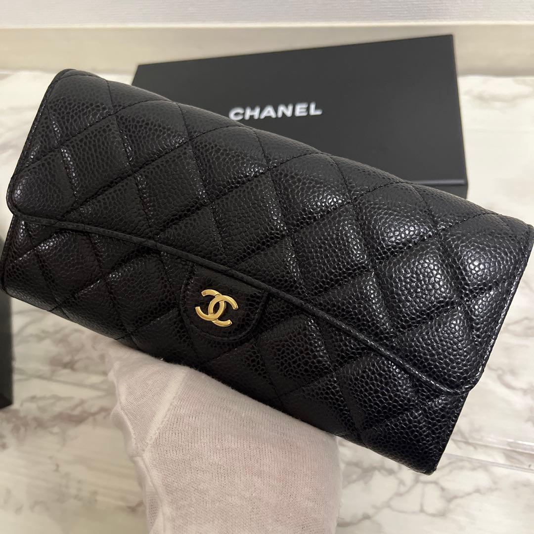 【新春特価】シャネル マトラッセ キャビアスキン ロングフラップウォレット