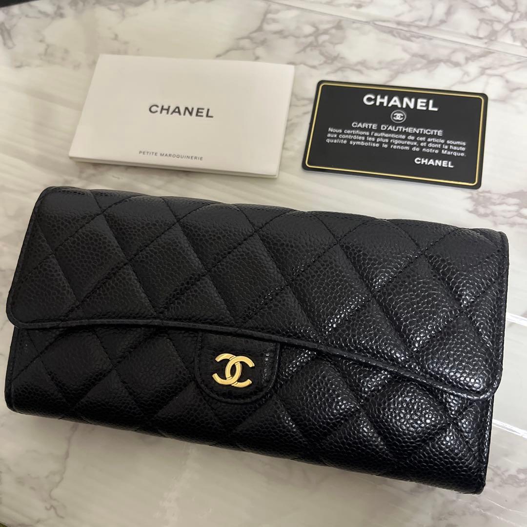【新春特価】シャネル マトラッセ キャビアスキン ロングフラップウォレット