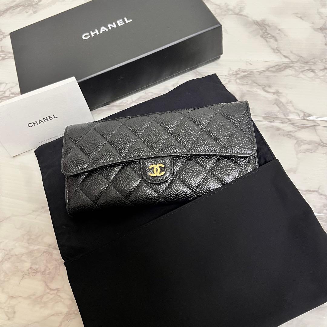 【新春特価】シャネル マトラッセ キャビアスキン ロングフラップウォレット