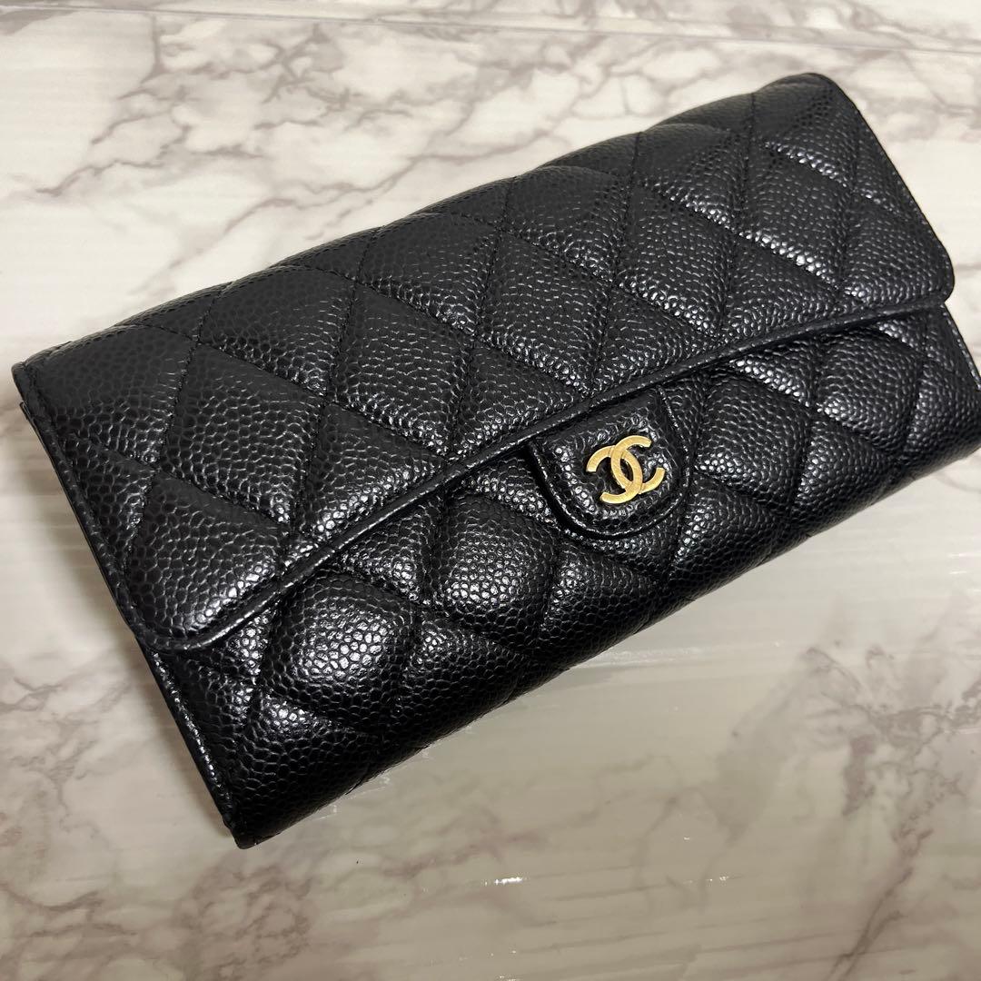 【新春特価】シャネル マトラッセ キャビアスキン ロングフラップウォレット